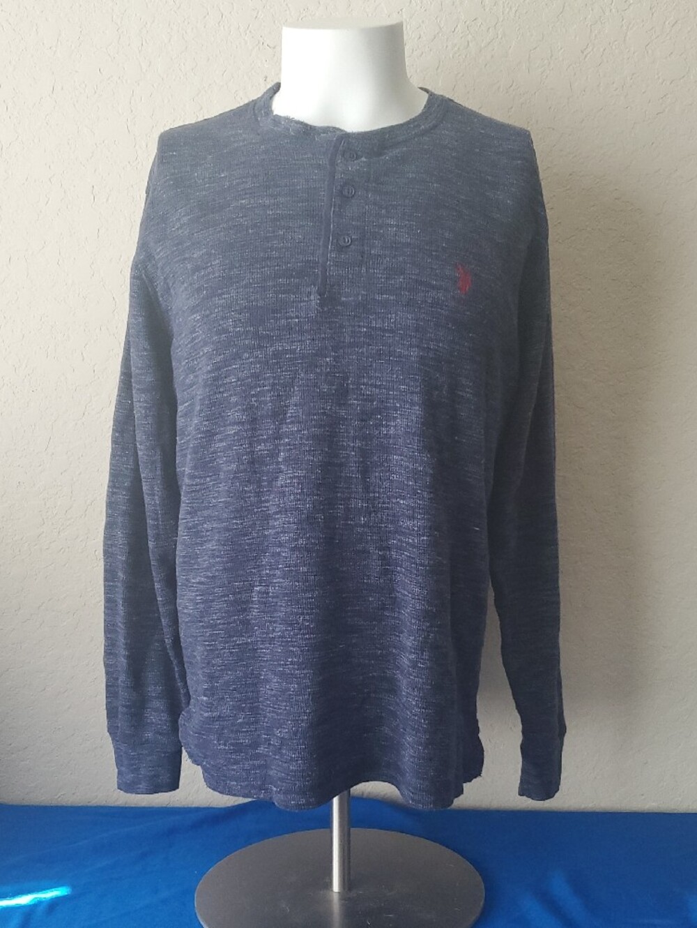 U.S. Polo Assn. Men’s XL Navy Space-Dye Long Sleeve Thermal Henley Shirt